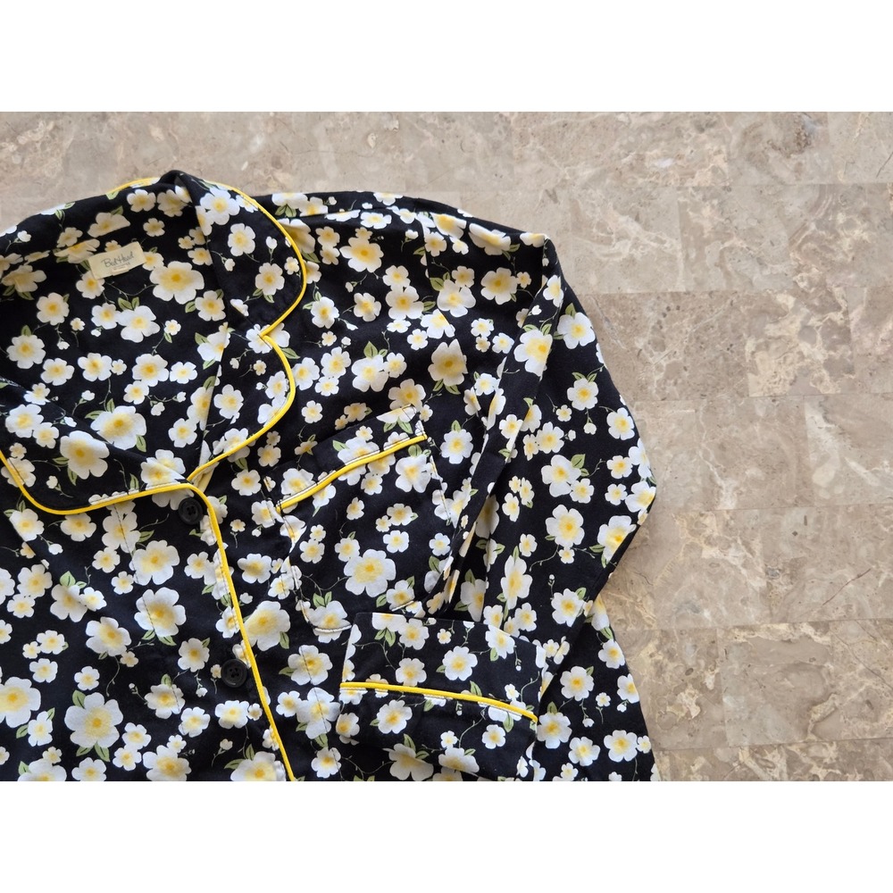 BedHead Pajamas Womens XS Black Daisy Floral Organic‎ Cotton Sleep Shirt Top